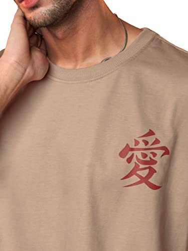 Image of The Souled Store| Official Naruto: Gaara Mens and Boys T-Shirts|Half Sleeve|Oversized fit Graphic Printed|100% Cotton Brown Color Men Oversized T-Shirts