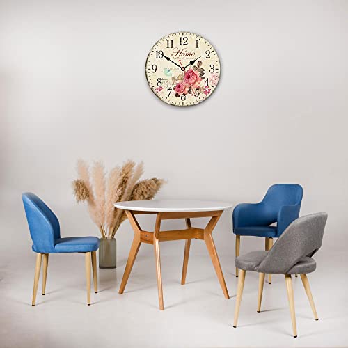 Vikmari 14 Inch Wooden Wall Clock Art Hanging Clocks Silent Non-Ticking Wall Clock Battery Operated Round Home Flowers Style Arabic Numeral Decorative Wall Clocks #TOP3