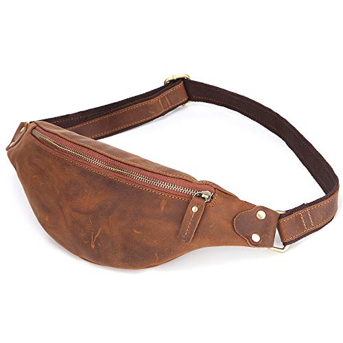 Men Women Casual Solid Fanny Pack Cowhide Leather Multifunction, Genuine Leather Hip Bum Bag, Sturdy Zippers Ideal for Hiking Running and Cycling for Man Women (Brown)