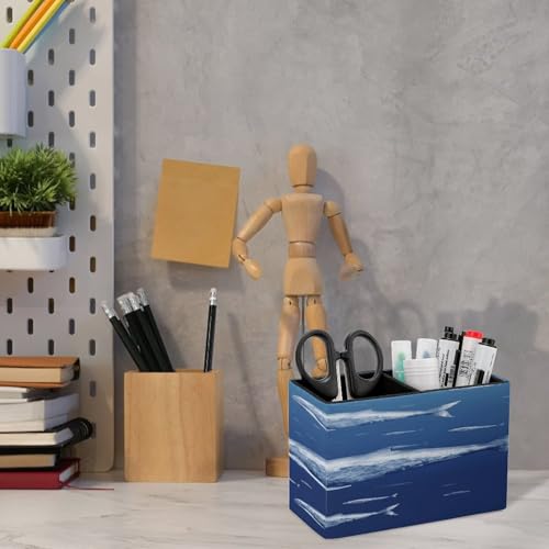 Porte-stylos en cuir baleine bleue pour bureau et pinceaux de maquillage