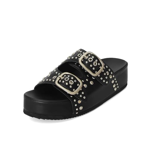 Image of Raffia Sandals for Women Platform Slide Sandals Espadrille Adjustable Double Buckle Summer Comfortable Cute Woven Casual Beach Shoes