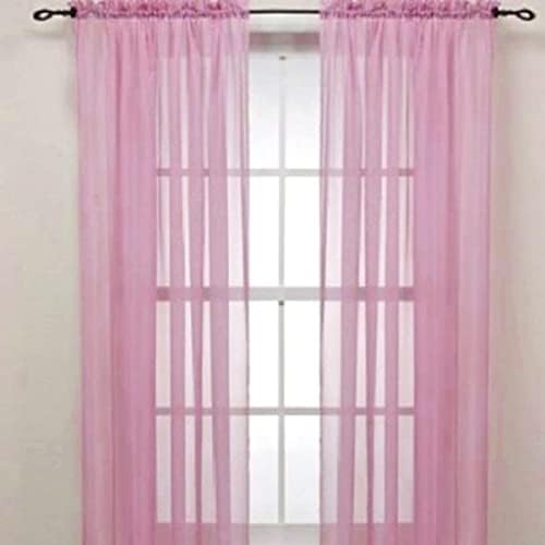 HooHero Pink Simple Solid Elegant Design Sheer Curtains Window Treatments Rod Pocket Top for Kids Nursery Room Tulle