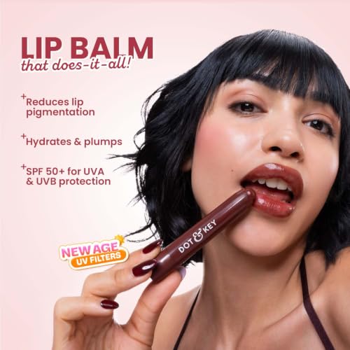 Image of Dot & Key Meltie Lip Balm SPF 50+ With 2% Kojic & Vitamin C | Hydrates Dry, Chapped Lips, Lightens Pigmentation, Brightens Lips | With Shea & Mango Butters, Peptide Infused | Cocoa Creme | 4g