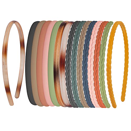 LYroo 16 Pack Plastic Thin Headbands with Teeth No Slip Colourful Braided Headband Plain Hair Bands for Women's Girls Kids Hair