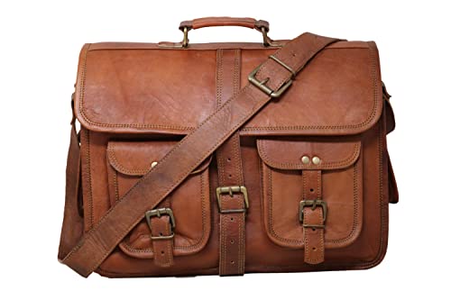 Maletín porta laptop de cuero marrón vintage unisex miniatura 4