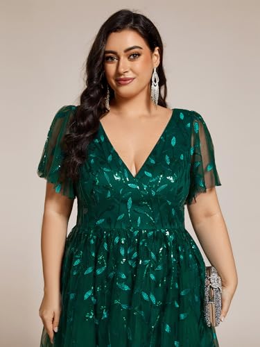 Image of Ever-Pretty Womens Embroidered Tulle Plus Size Cocktail Evening Party Dress A-Line Midi Wedding Guest Dresses for Curvy Women