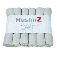 MuslinZ Panni in mussola per bambini, confezione da 6 panni quadrati di mussola, grandi 70 x 70 cm, in puro cotone, morbidi, assorbenti e traspiranti, multiuso (mix blu brillante e grigio