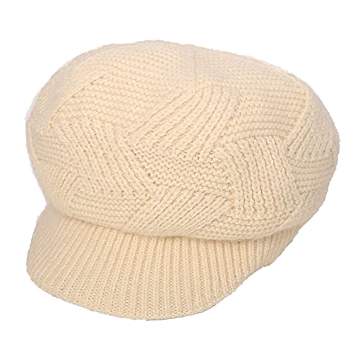 KeepSa Warme Winter mütze Fleece-Futter lässig Baskenmütze Strickmütze Beanie-Mütze Damen mit Schirm verdicken Ski Hut Einheitsgröße,Beige,55-60CM Cover