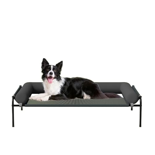 犬 ベッドペットベッド高床式犬用ベッド、大型犬用ベッド犬用コットベッド 2面フェンス付き洗える通気性メッシュのポータブル高床式ペットコット、滑り止め脚、屋外犬用ベッド屋内外で使用犬用コットベッド犬ベッド犬 夏用ベッド (121*80*28cm,グレー)