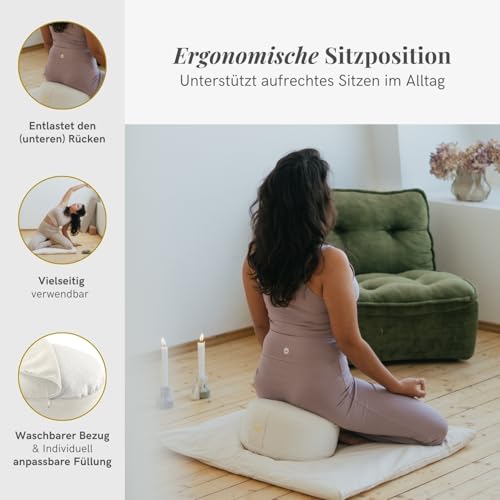 Foto von Lotuscrafts® Meditationskissen mit 15 cm Sitzhöhe, Yoga Kissen mit Dinkelfüllung, Yogakissen Rund, Bodenkissen Rund, Yogakissen Meditationskissen, Yogakissen Bezug waschbar, GOTS Zertifiziert