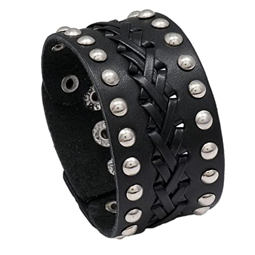 sevennine Pulsera de Cuero Vintage Pulsera de Rock de Punk Trenzado Trenzado para Mujeres, Pulsera de Cuero, Negro Cover