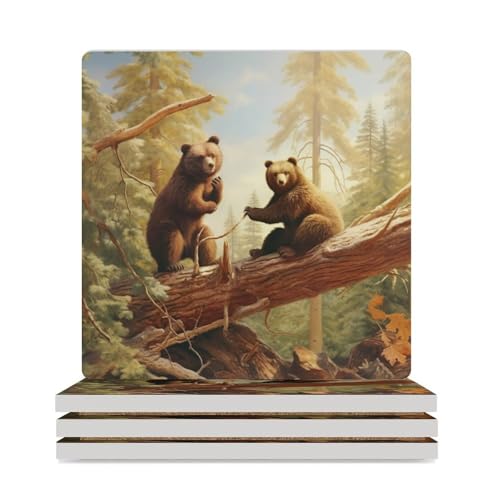 Dessous de verre absorbants céramique liège avec ours mignon 9.4cm