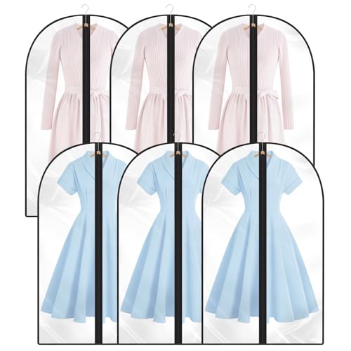 6PCS Housses de Vêtements,Housse Vetements à Suspendre Anti Poussière,Transparents Housse Vetements à Suspendre avce Zip,Protection pour Chemise...