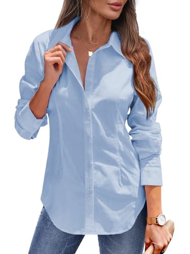 Tanmolo Damen Bluse Sommer Hemdbluse Baumwolle Hemd mit Abnähern Reverskragen Business Blusen mit Knopfleiste Elegante V-Ausschnitt Blusenshirt Tops Himmelblau L Tanmolo Damen Bluse Sommer Hemdbluse Baumwolle Hemd mit Abnähern Reverskragen Business Blusen mit Knopfleiste Elegante V-Ausschnitt Blusenshirt Tops Himmelblau L