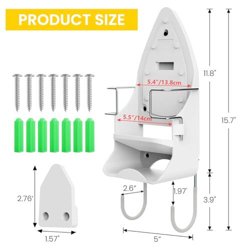 Image of HASTHIP Wall Mount Iron Board Hanger Electric Holder Storage Organizer with Removable Hooks for Household Bathroom Laundry Room 3 PCS