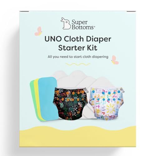 Image of SuperBottoms Freesize UNO Cloth Diaper Trial Kit with 2 Freesize UNO, 2 booster pads & 3 Reusable liners for babies | 3M-3Y | Rashfree | Adjustable