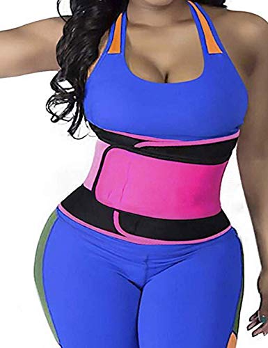 Hopgo Waist Trainer Corset Sweat Belt for Women Weight Loss Compression Slimming Belly Body Shaper Belt Sport Girdle Waist Trimmer Waistband Workout Belt Fitness Rose Red Size XXL
