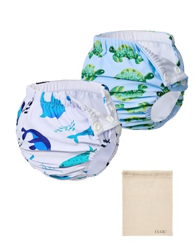 Durio 2PCS Reusable Swim Diapers - Baby Toddler Swim Diaper Soft and Waterproof Adjustable Washable Infant Diaper for Swimming Lessons with a Mesh Bag