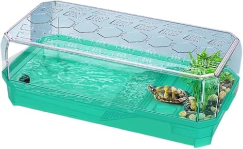 HeyDear 亀水槽プラスチック,爬虫類繁殖ボックス,カメ生息地, 爬虫類 飼育ケース亀用水槽 亀ケージ カメ ボックス 亀水槽 滑り止め 休憩プラットフォーム 脱出防止,両生類ペット製品 (グリーン,L)