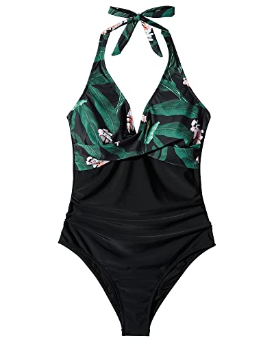 Image of SUUKSESS Women Sexy Tummy Control One Piece Swimsuits Halter Push Up Bathing Suits