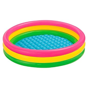 Intex-156162 Piscina 3 Anelli, Colore rosa, giallo, verde, 114 x 25 cm, 57412