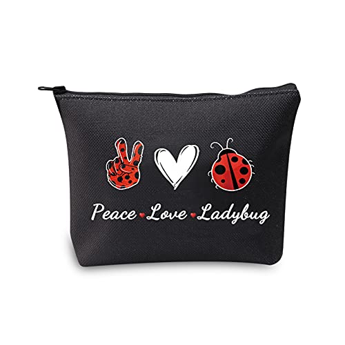 JXGZSO Bolsa de maquiagem com símbolo de joaninha Good Luck com zíper, presentes para mulheres, bolsa de cosméticos Peace Love Ladybug, Peace Love Ladybug preto, Casual