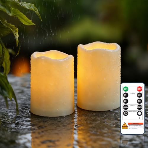Raycare 3x4 Waterproof Outdoor Flameless Pillar Candles with Remote Timer