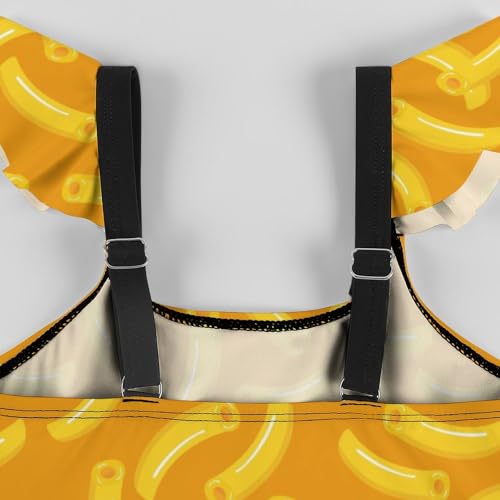 Image of Girls One Piece Swimsuit Macaroni Cheese Pasta Food Ruffles Swimwear Bathing Suits 3-12 Years