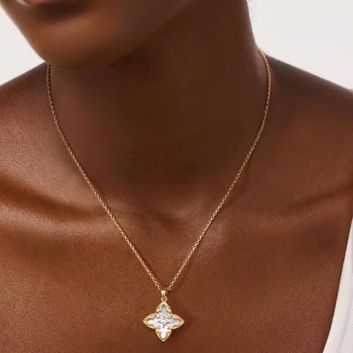 Krfy 18K Gold Filled Necklace Mother of Shell Clover Pendant Necklace Four Leaf Dainty Gold Necklace for Women Non Tarnish Trendy Chain Adjustable3