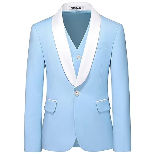 Image of Boy Suits 3 Piece Slim Fit Formal Suit Set with Tuxedo Jacket Vest Pants for Kids Wedding Ring Bearer Party
