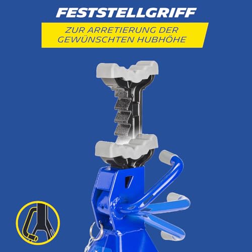 Foto von MICHELIN Unterstellbock 2 Tonnen Traglast, 2 Stück Stützböcke, Höhenverstellbar 280 mm bis 428 mm Hubhöhe Gummiauflage Zahnstange