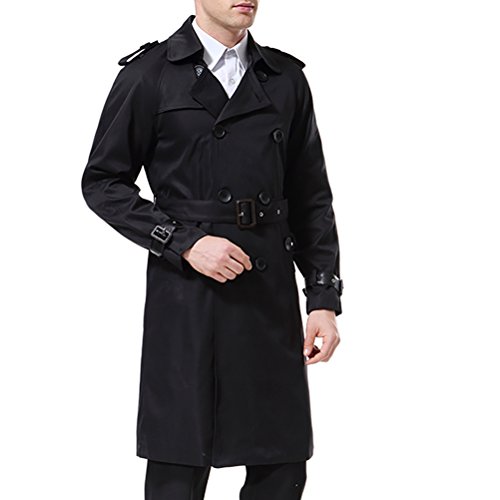 Men's Double Breasted Trenchcoat Stylish Slim Fit Mid Long Belted Windbreaker