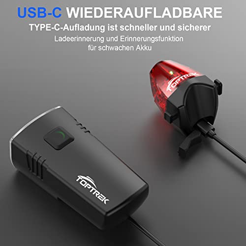 toptrek Fahrradlicht, USB Aufladbar Fahrrad licht mit Typ-C, StVZO Zugelassen Fahrradlampe,...