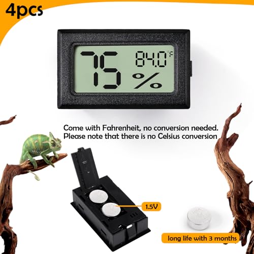Image of 4 PCS Rectangle Reptile Thermometer and Humidity Gauge for Bearded Dragon Accessories, Reptile Tank Accessories for Jumping Spider, Leopard Gecko, Hermit Crab, Gecko, Ball Python, Lizard