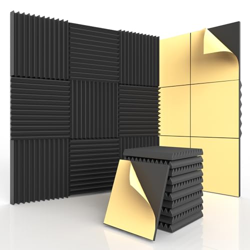 AUSLET 18 Pack Acoustic Foam Panels with Self-Adhesive, 12x12x1 Inches Wedge Soundproofing Panels for Walls, High Density Soundproof Foam for Studio, Home Office, Gaming Room