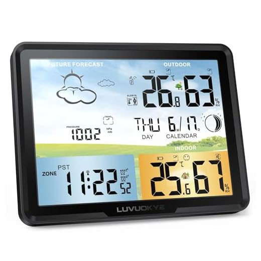 Weather Station Wireless Indoor Outdoor Thermometer, Color Display Digital Thermometer Humidity Monitor with Atomic Clock, Forecast Station with Calendar and Adjustable Backlight for Home