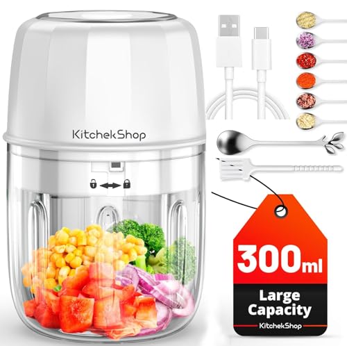 Comparison: Best Electric Nut Chopper 9 KitchekShop Electric Garlic Chopper, 300ML Portable Cordless Mini Food Processor, Rechargeable Vegetable Chopper Blender for Nuts Chili Onion Minced Meat and Spices BPA-Free(White)