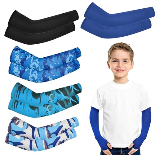 5 Pairs Kids Arm Sleeves with Different Colors UV Sun Protection Cooling Arm Compression Sleeves Summer Cover for Aged 4-7 Kids for Activities sleeve baseball 5