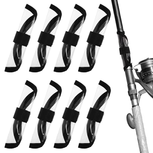 8pcs Fishing Lure Covers, 5.91x5.91in Canvas Fabric Transparent Visible Fishing Lure Hook Covers with Touch Fastener PVC Backing Clear Fishing Bait Wraps Fishing Lure Gloves for Fishing Rod(Black)