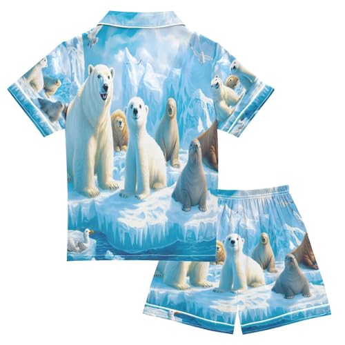 ALAZA Polar Bear Sea Lion Bird Satin Pajamas Set Short Sleeve Button Down Sleepwear Summer Pjs 2 Piece2