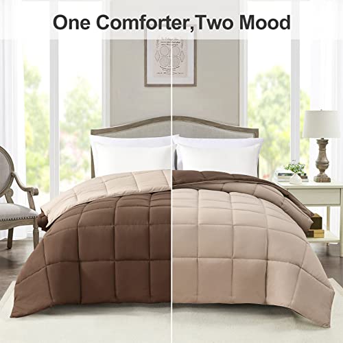 Homelike Moment Queen Lightweight Comforter Brown - All Season Down Alternative Bed Comforter Summer Duvet Insert Quilted Reversible Comforters Full / Queen Size Chocolate Brown / Beige