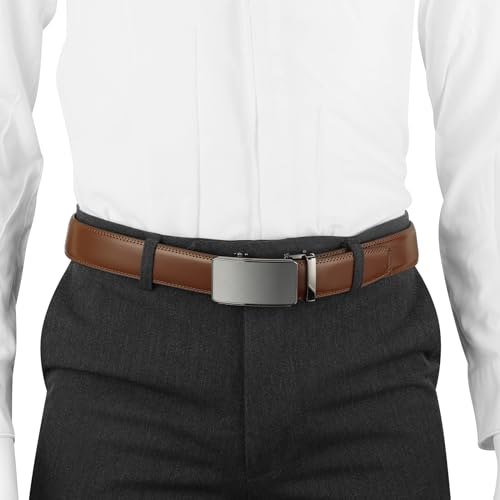 Image of Men's Real Leather Ratchet Dress Casual Belt, Cut to Exact Fit,Elegant Gift Box
