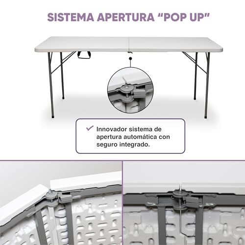 Miniatura 6 de Kg Kitgarden Mesa Plegable Portátil Apertura Automática, 180 X 70 X 74 Cm, Blanco