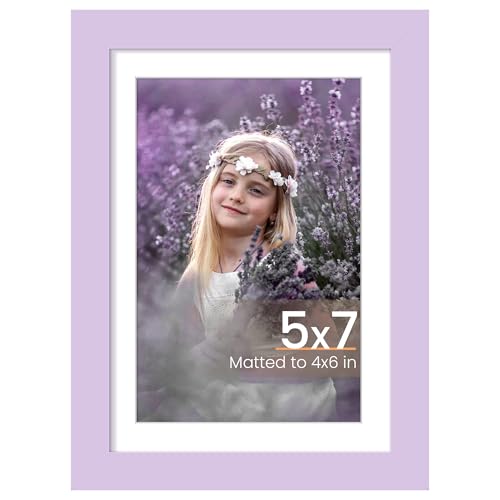 Image of upsimples 5x7 Picture Frame, Display Pictures 4x6 with Mat or 5 x 7 Without, Wall Hanging Photo Frames, Purple, 1 Pack