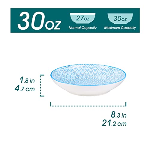 Vancasso Natsuki Ceramic Soup Bowls, Pasta Bowls Set Of 4 Porcelain Shallow Salad Bowls 8 Inch, Serving Dishes Bowls Sets For Kitchen- Colored #TOP1