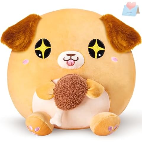 CozyWorld Puppy Plush Dog Stuffed Animals Plushie Original Cute Dog with Chicken Leg Soft Cuddly Pillow for Boys Girls,12" Golden Cover