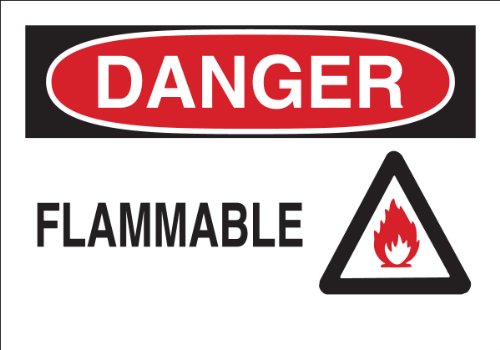 Panneau en plastique Brady 25898 avec légende inflammable et photo pour locaux industriels