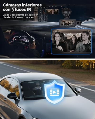 Miniatura 6 de Famgoods Dashcam Frontal 4k, Retro, Interior, Pantalla Ips De 3.16 , Tarjeta Gratuita De 64gb, Dash Cam Camara Coche Wifi Inalámbrico De 5ghz, App, Super Visión Nocturna, Sensor G, Grabación En Bucle