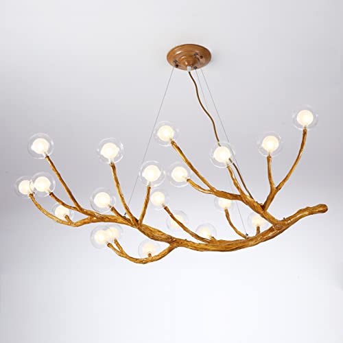Image of NorDiem 20-Light Farmhouse Resin Tree Branch Chandelier Bubble Glass G4 LED