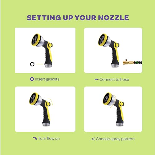 Image of Hose Nozzle [Yellow] Heavy Duty Hose Sprayer With 10 Adjustable Watering Patterns. Thumb Control Design, Comfortable Ergonomic Grip, Garden Hose Nozzle for Watering Plants & Lawns /Fun showers /Cleaning